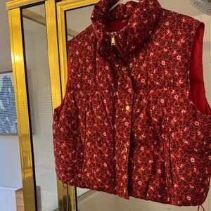 LOFT Red Floral Puffer Vest